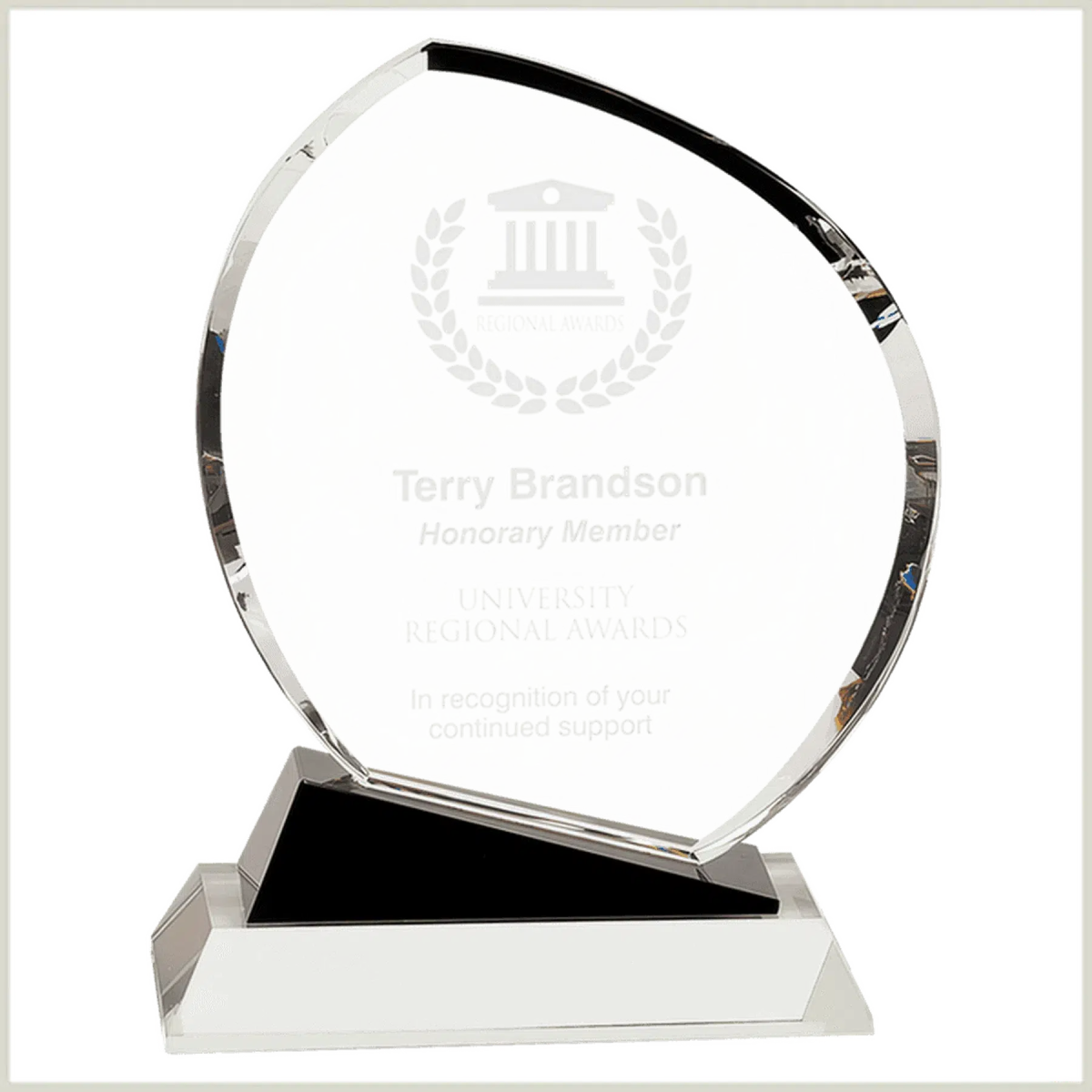 Crystal Oblong Award with Black Decorative Accents and Clear Base 8 1/2"