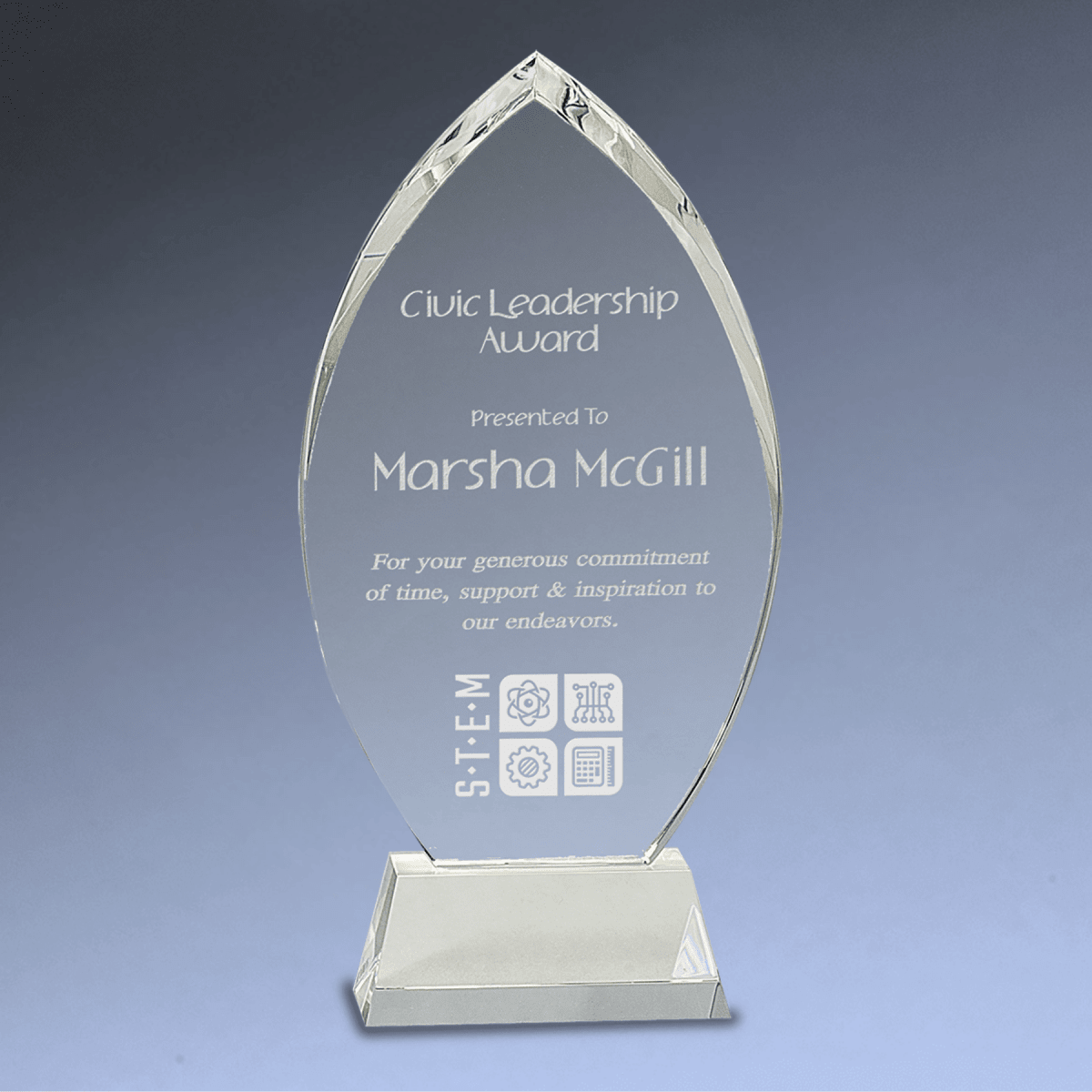 Crystal Oval Award with Clear, Blue or Black Crystal Base - Clear Pedestal Base