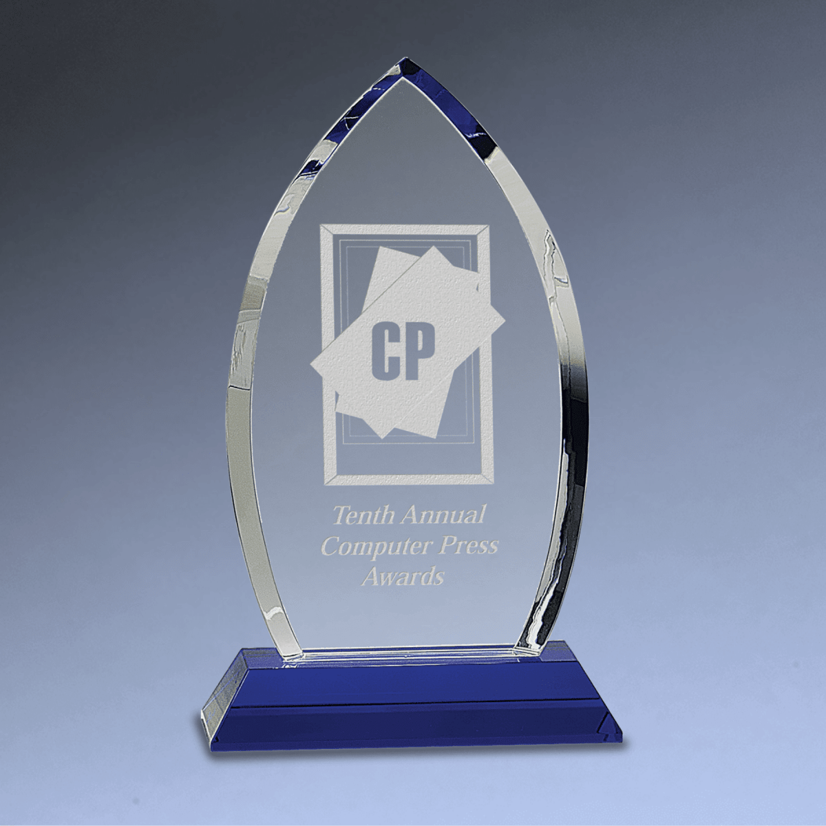 Crystal Oval Award with Clear, Blue or Black Crystal Base - Clear Pedestal Base