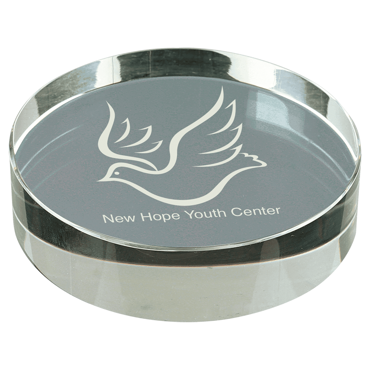 Crystal Paperweights with Laser Etching - Round with Beveled Edge