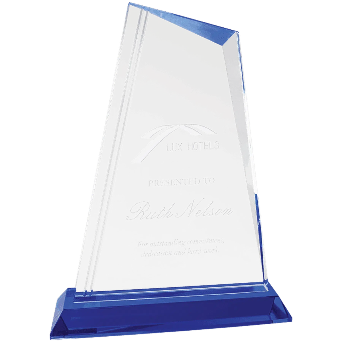 Custom Engraved Crystal Peak Awards with Blue Crystal Base 7 3/4"