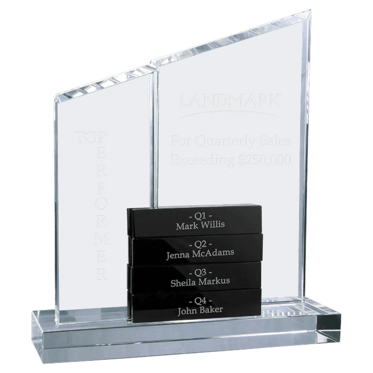 Crystal Perpetual Stand Up Plaque with 4 Crystal Blocks Blue