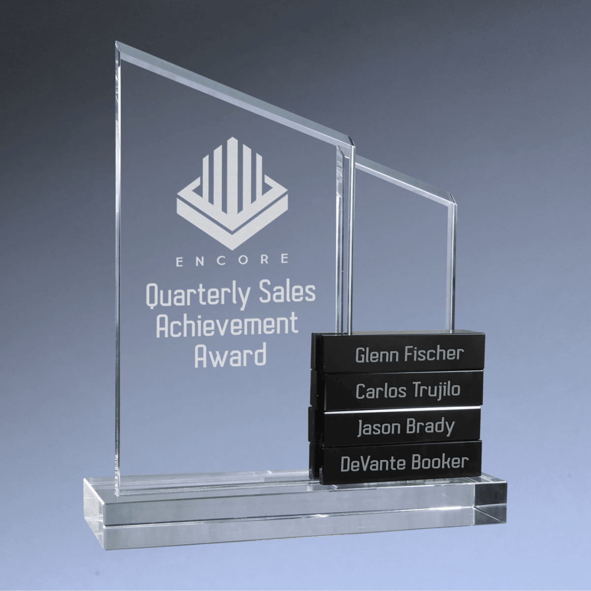 Crystal Perpetual Stand Up Plaque with Crystal Name Blocks - Black