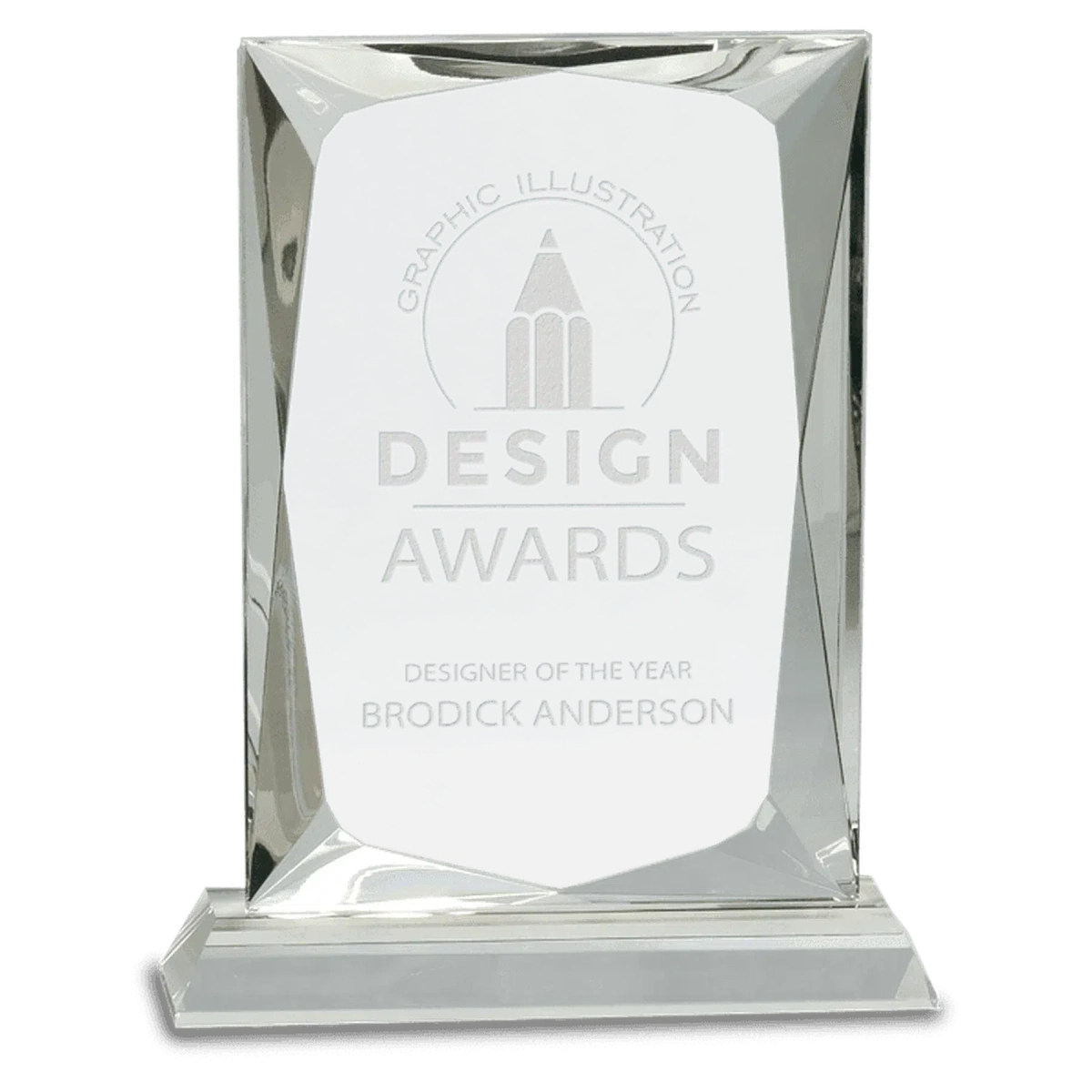 Hand-Carved Crystal Rectangle Award with Clear or Black Crystal Base Clear / 6 1/4"