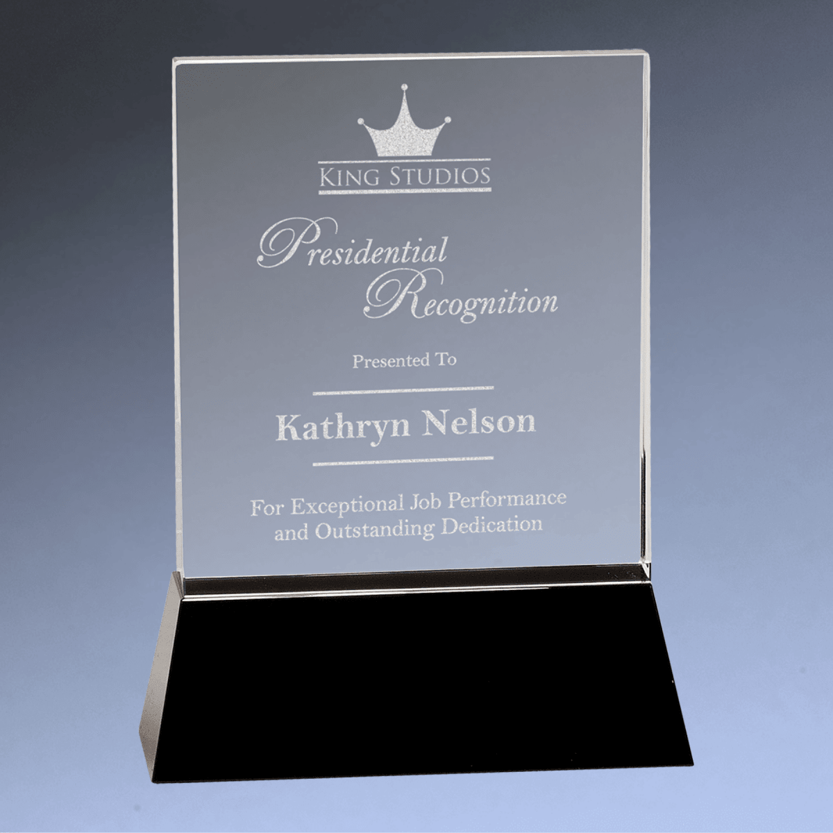 Crystal Rectangle Wedge Award Plaque on Black Base - 8"