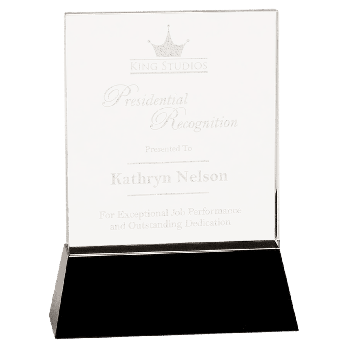 Crystal Rectangle Wedge Award Plaque on Black Base - 9"