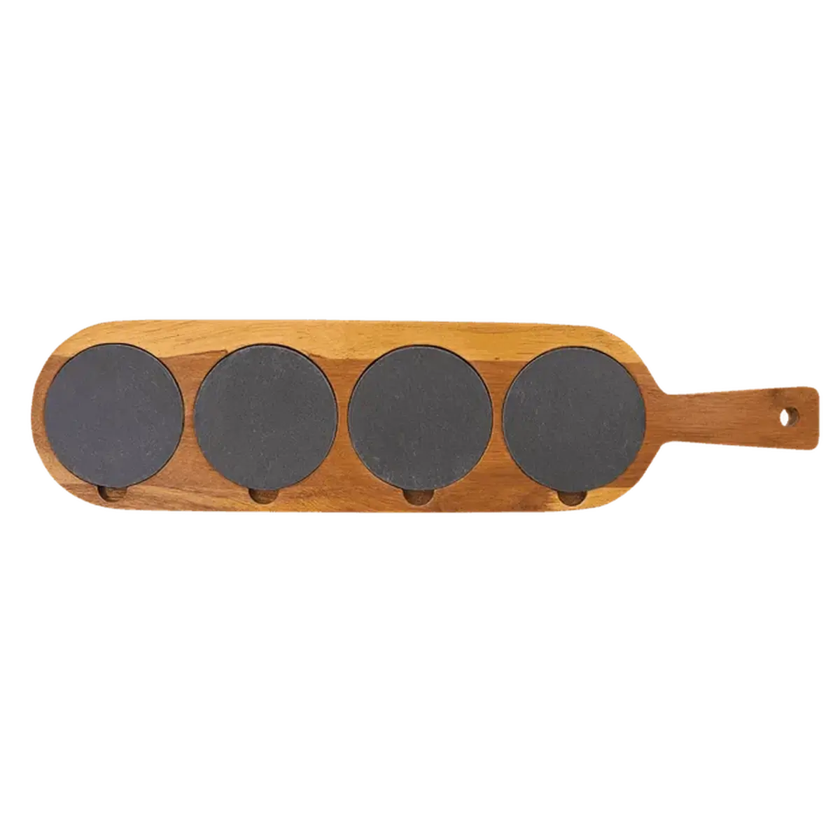 Personalized Acacia Wood Serving and Tasting Board with Slate Coasters 18 1/2" x 4 1/4"