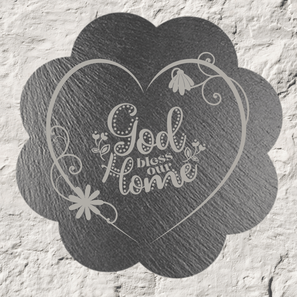 Custom Daisy-Shaped Slate Plaque with Personalized Engraving God Bless Our Home / 10" x 10"