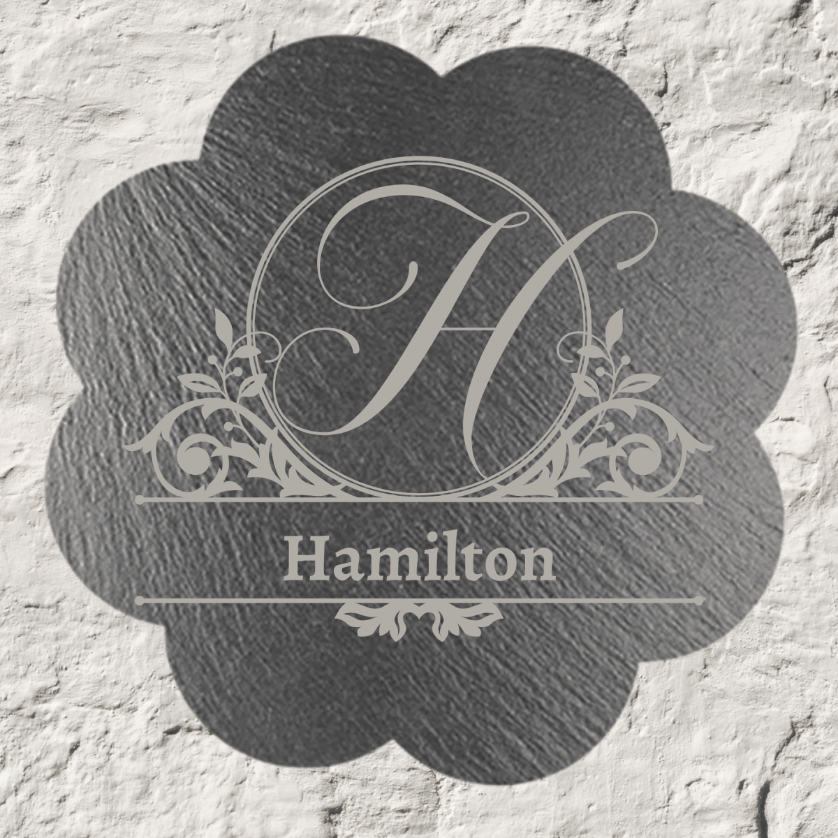 Custom Daisy-Shaped Slate Plaque with Personalized Engraving Monogram - Add Initial and Name (2 Areas / 10" x 10"