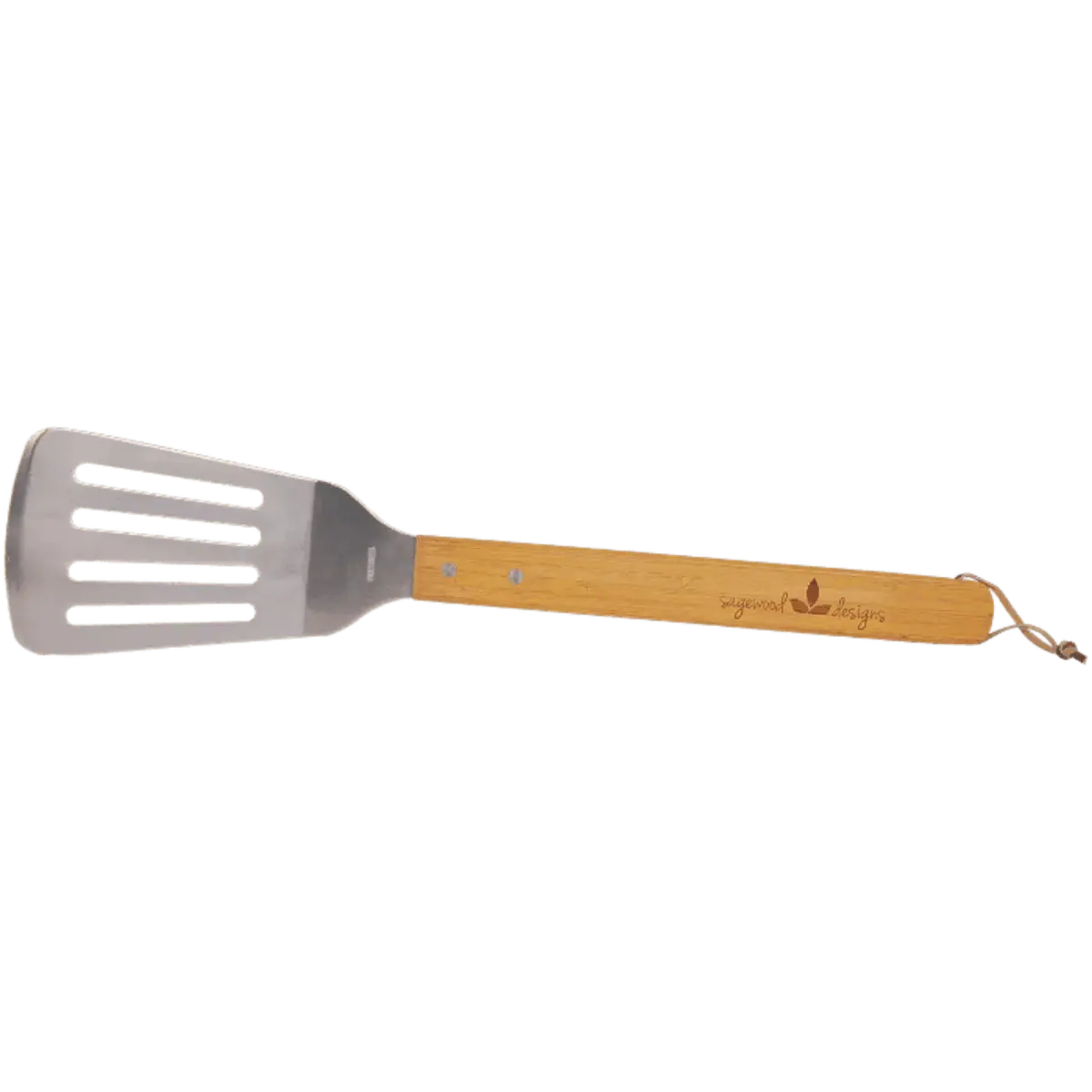 Custom Engraved Bamboo Barbeque Utensils Spatula / Leather String / Bamboo
