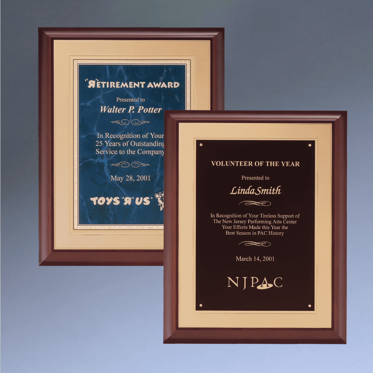 Custom Engraved Cherry Wood Framed Recognition Plaque - Sapphire (Marbelized)