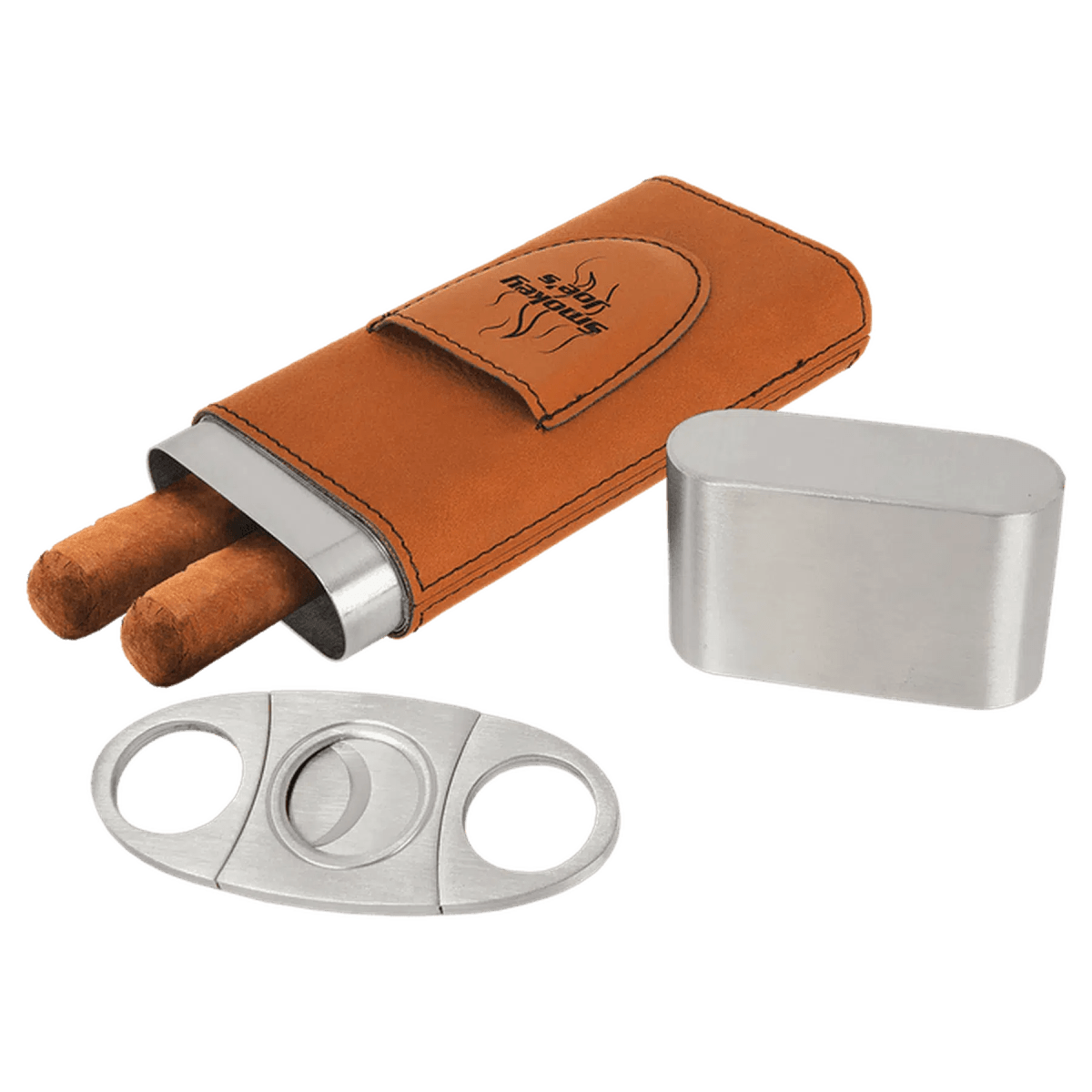 Custom Engraved Cigar Cases with Cutter in Leatherette - Rawhide