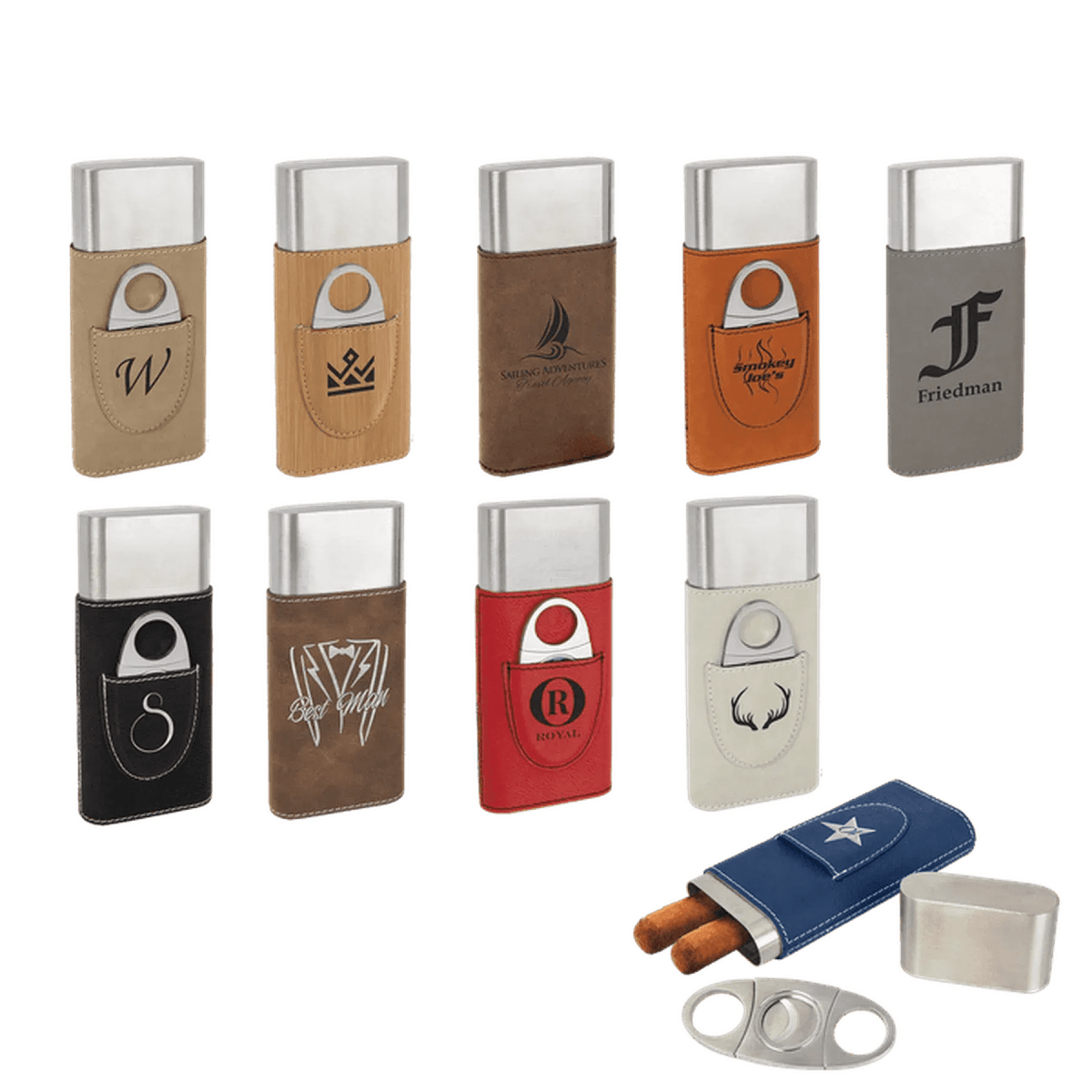 Custom Engraved Cigar Cases with Cutter in Leatherette - Light Brown