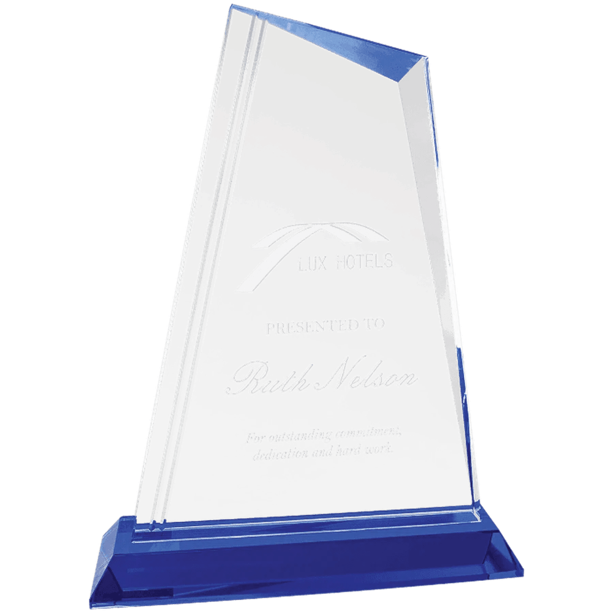 Custom Engraved Crystal Peak Awards with Blue Crystal Base - 9 3/4"