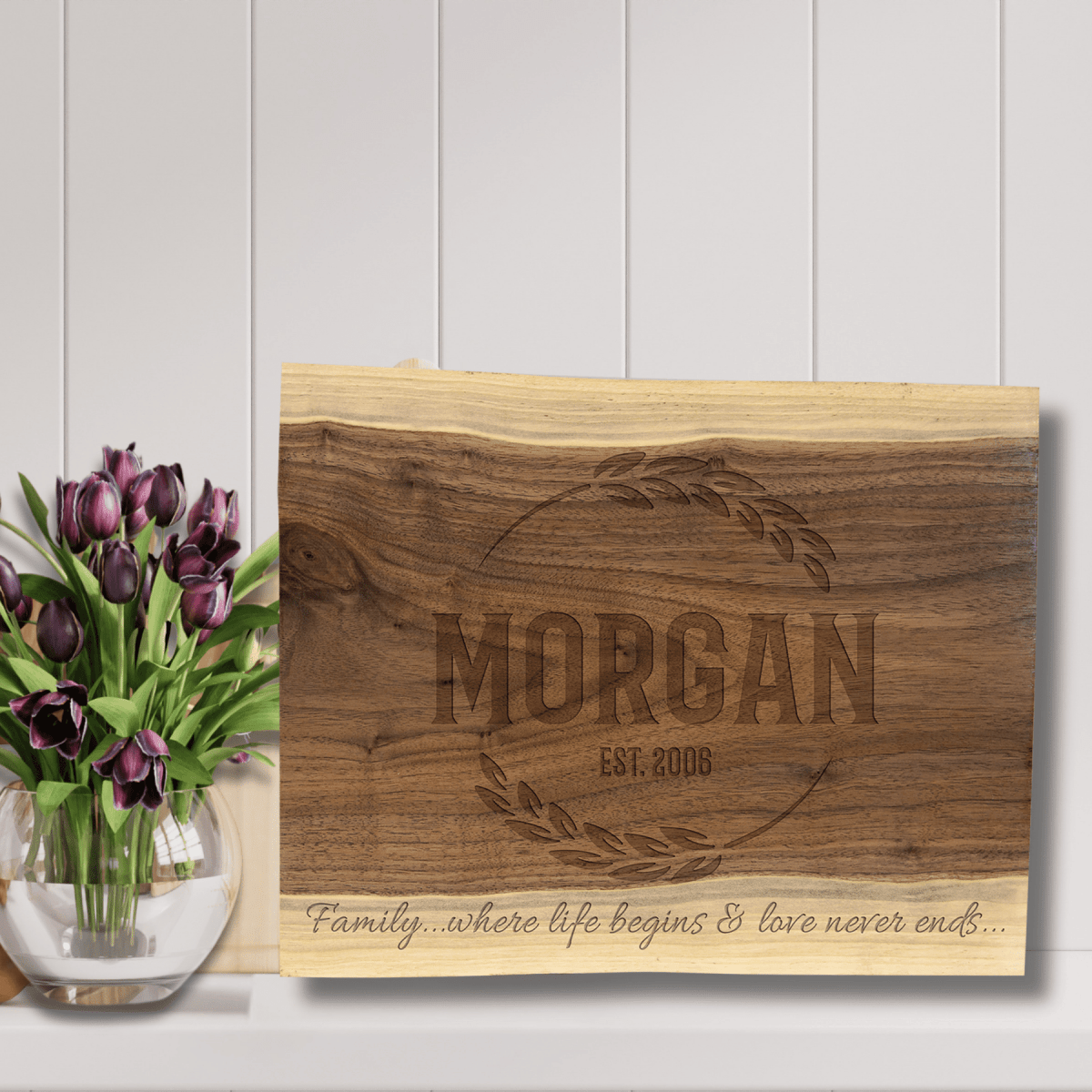 Custom Engraved Live Edge Black Walnut Cutting and Charcuterie Board - 9 x 6