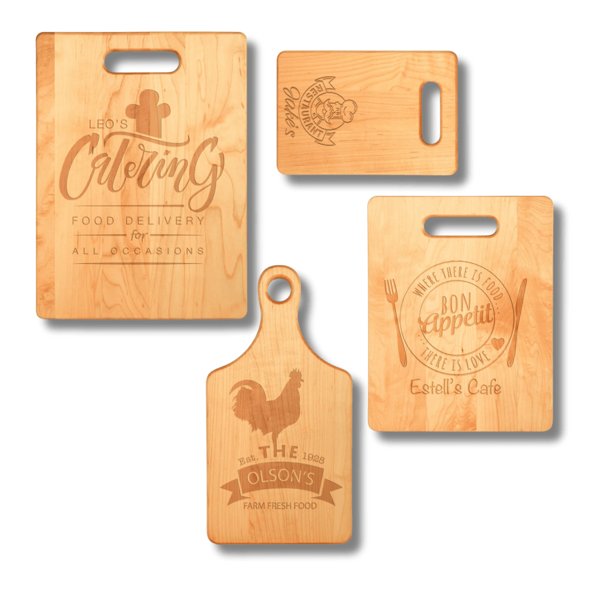 Custom Engraved Maple Cutting Boards with Paddle Handles - 13 1/2" x 7"