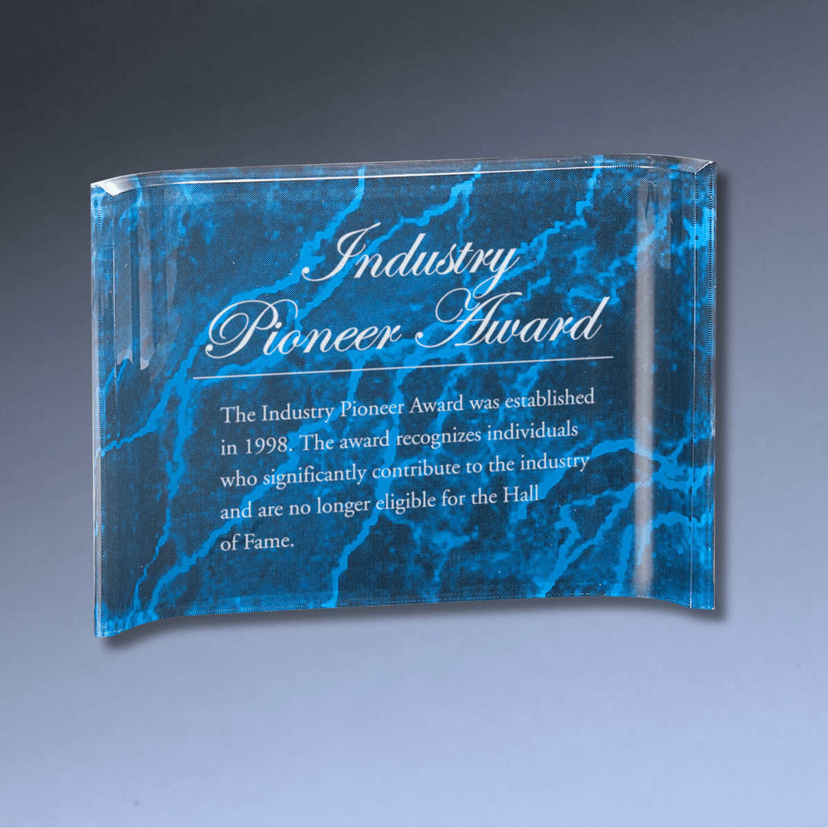Custom Engraved Marbleized Acrylic Crescent Awards – 1" Thick Acrylic - Blue