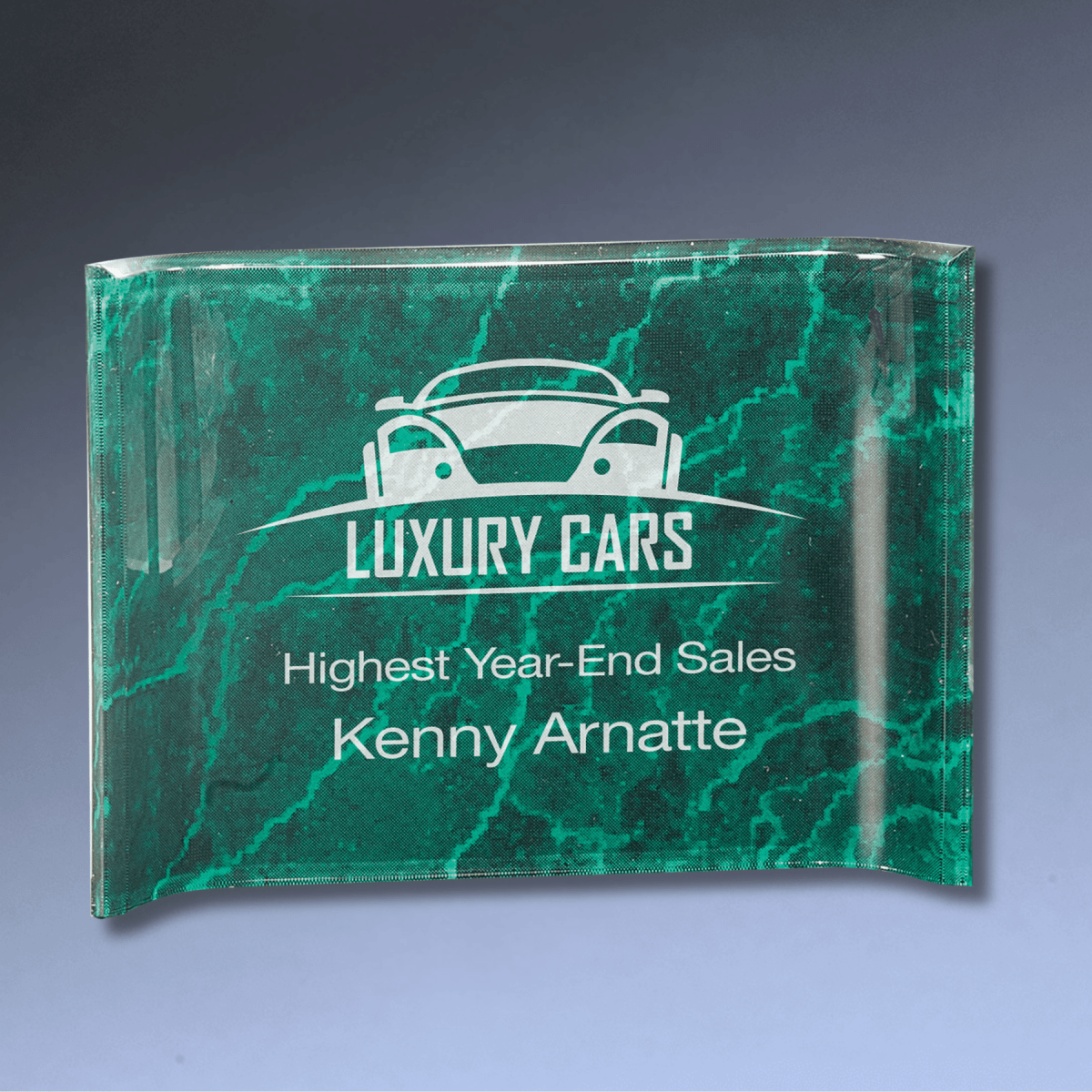 Custom Engraved Marbleized Acrylic Crescent Awards – 1" Thick Acrylic - Blue