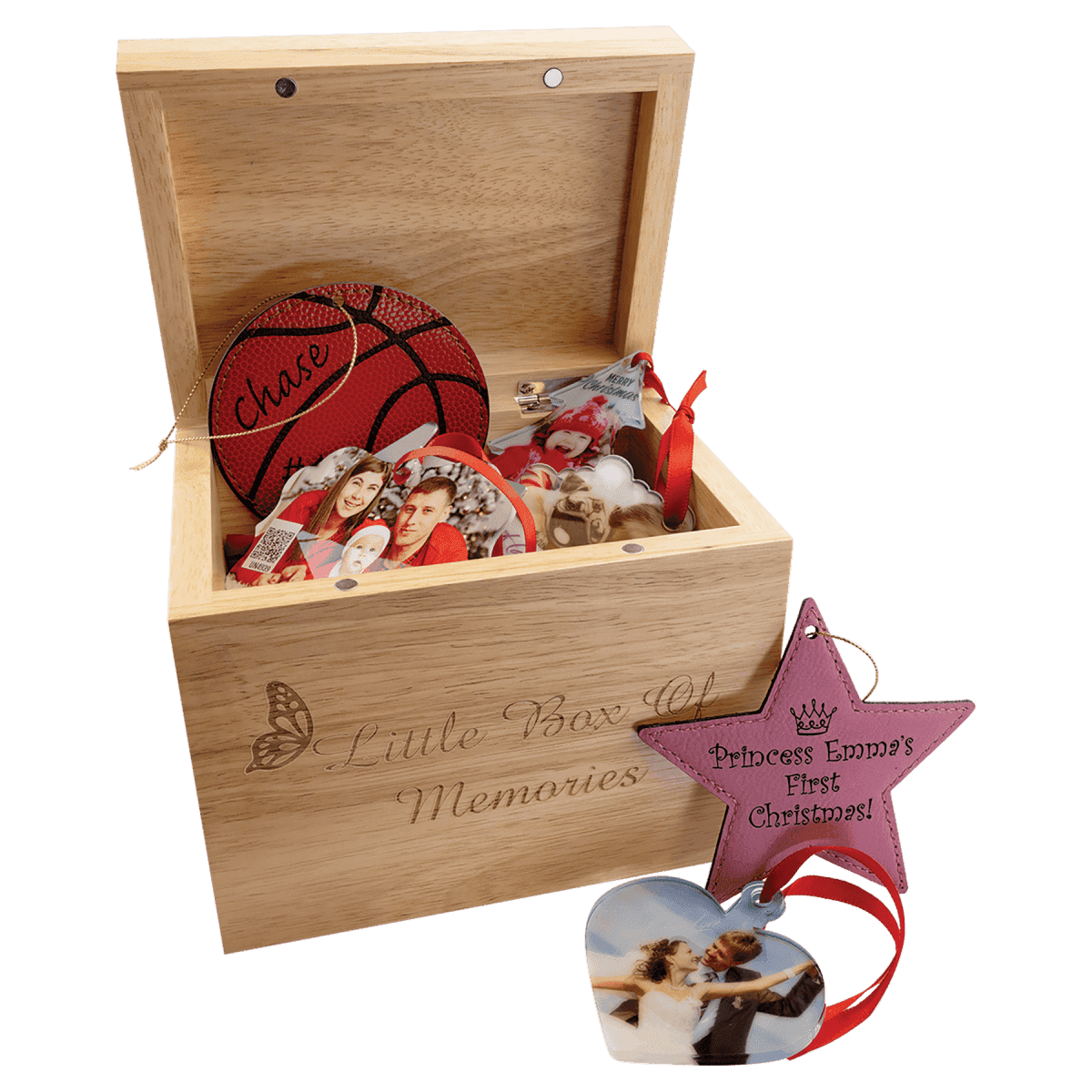 Custom Engraved Wood Keepsake and Photo Box - 6 5/8" (L) x 4 7/8" (W) x 5 1/2" (H)