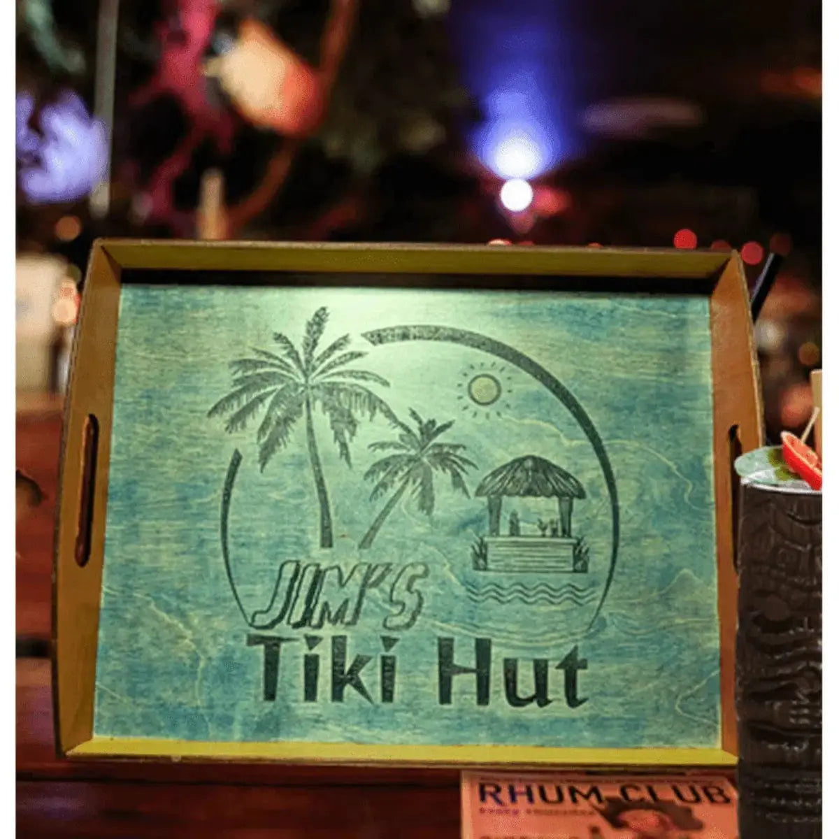 Engraved Serving Trays - With Personalization - Hand-Crafted Birch Wood Tiki Hut Tray