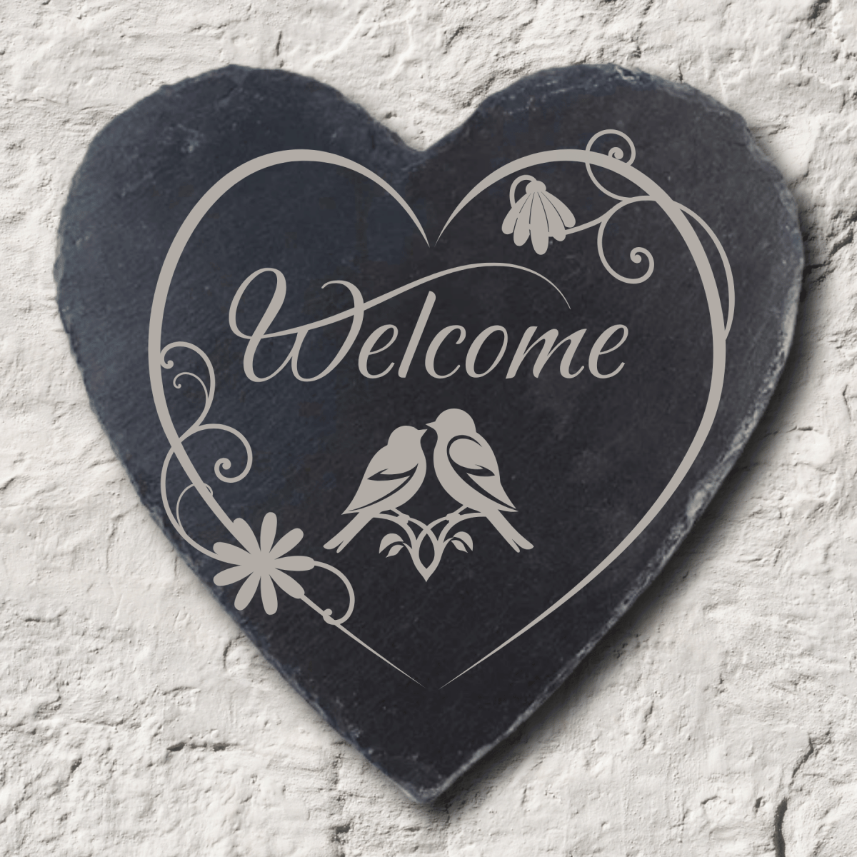 Custom Heart-Shaped Slate Plaque with Personalized Engraving Welcome / 10" x 10"