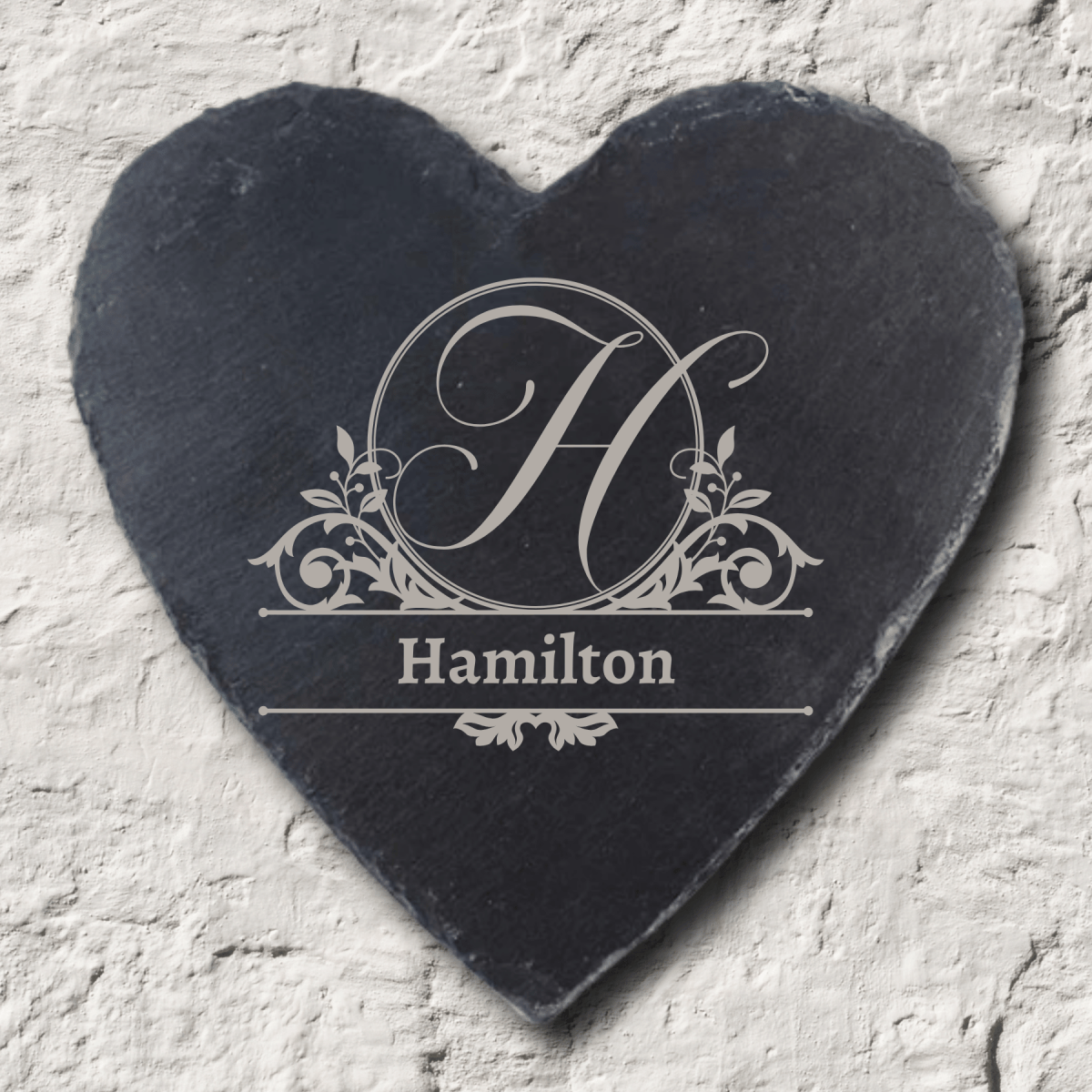 Custom Heart-Shaped Slate Plaque with Personalized Engraving Monogram - Add Initial and Name (2 Areas / 10" x 10"