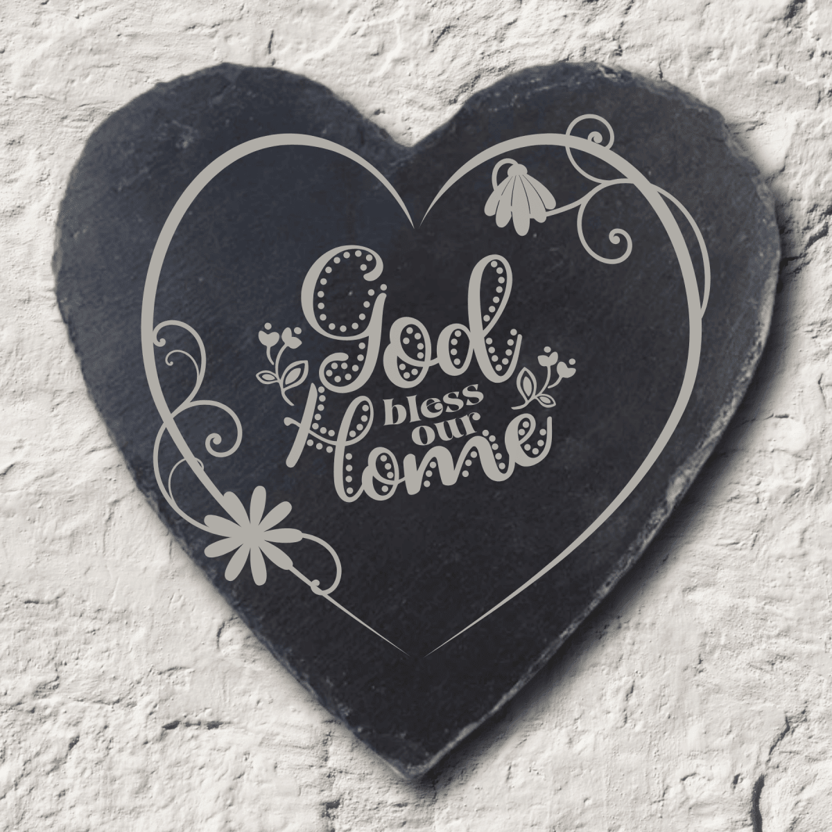 Custom Heart - Shaped Slate Plaque with Personalized Engraving - God Bless Our Home