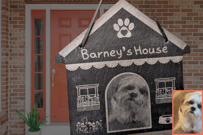 Engraved House-Shaped Slate Plaques - Customizable Welcome Signs 8" x 8" / Photo Engraving - Pet Sign (Upload Photo)