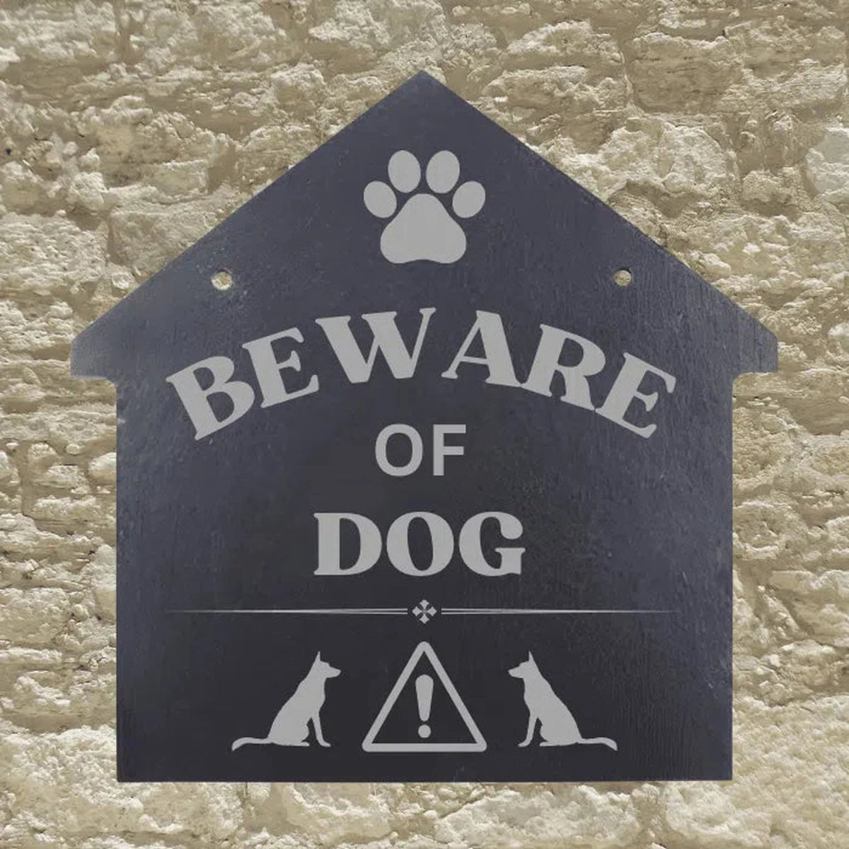Engraved House-Shaped Slate Plaques - Customizable Welcome Signs 8" x 8" / Beware of Dog