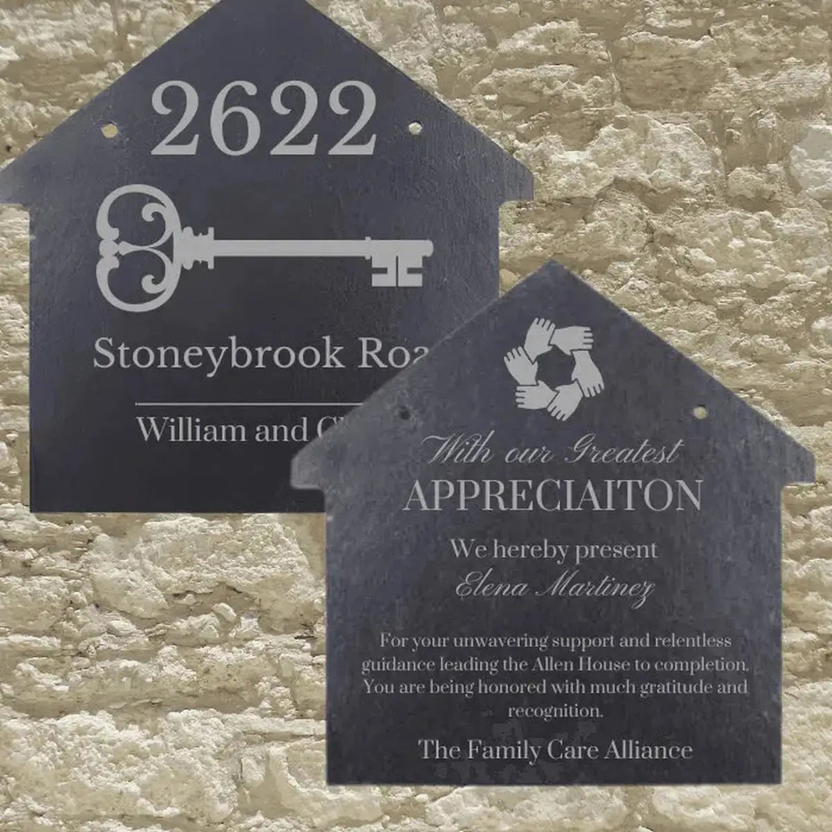 Engraved House-Shaped Slate Plaques - Customizable Welcome Signs 8" x 8" / Welcome Home Ohio Sign