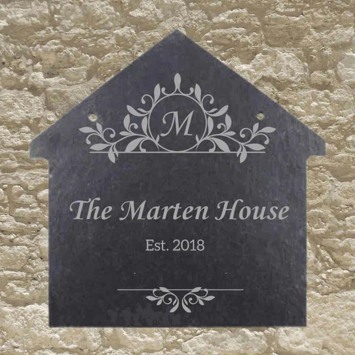 Engraved House-Shaped Slate Plaques - Customizable Welcome Signs 8" x 8" / Monogram Sign