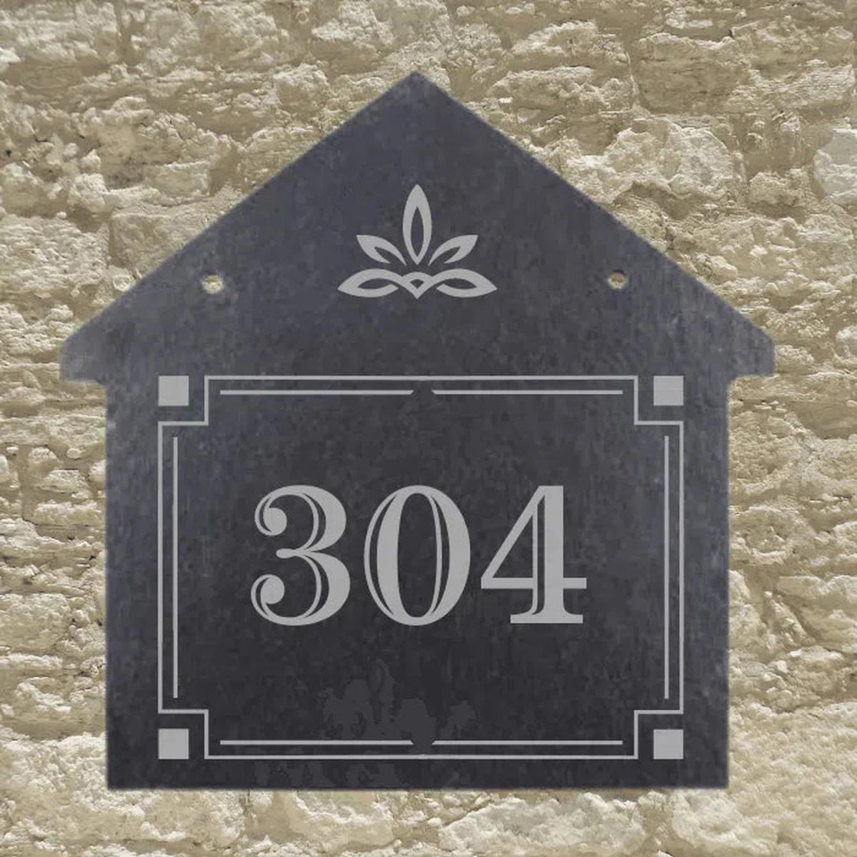Engraved House-Shaped Slate Plaques - Customizable Welcome Signs 8" x 8" / Room/Cottage Number