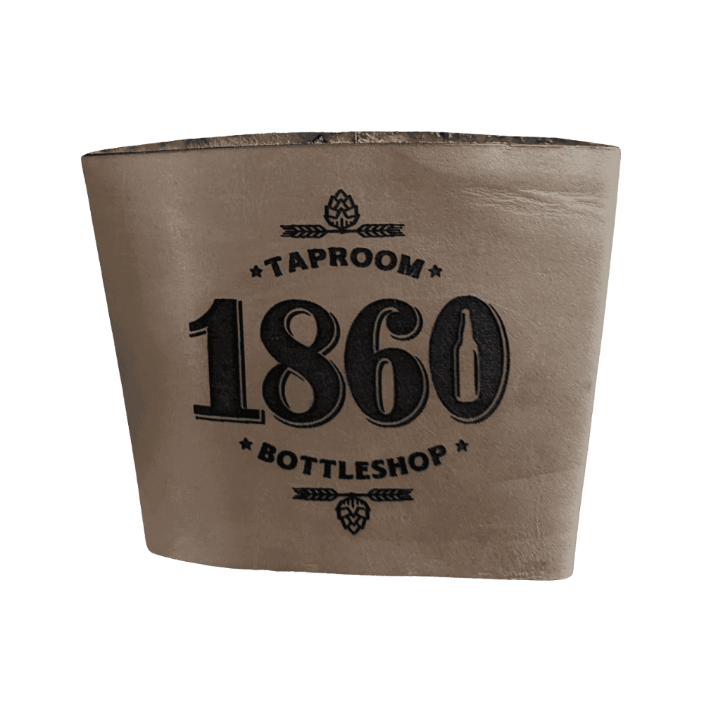 Custom Leather Pint Glass Sleeve with Engraved Personalization - 3.5"