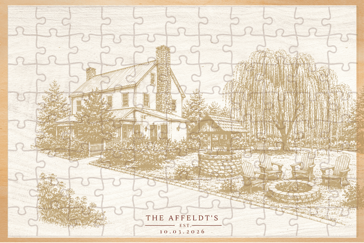 Custom Puzzle Piece Guest Book - Whitewash with Natural Border