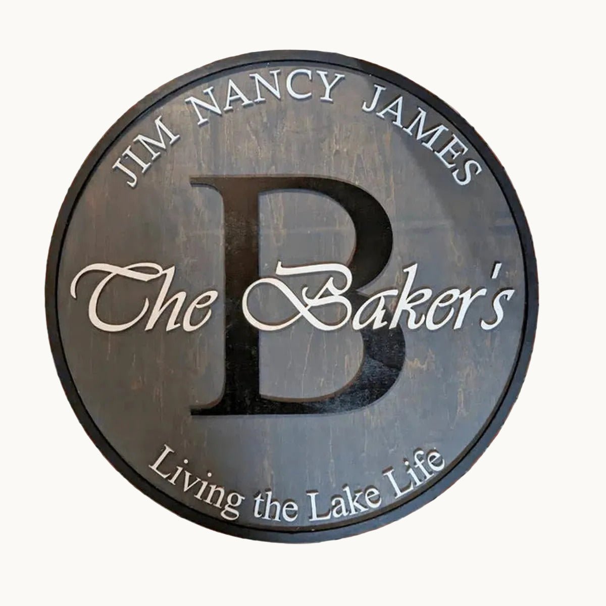 Custom Round Wood Wall Signs - Large Initial Monogram "Living the Lake Life"