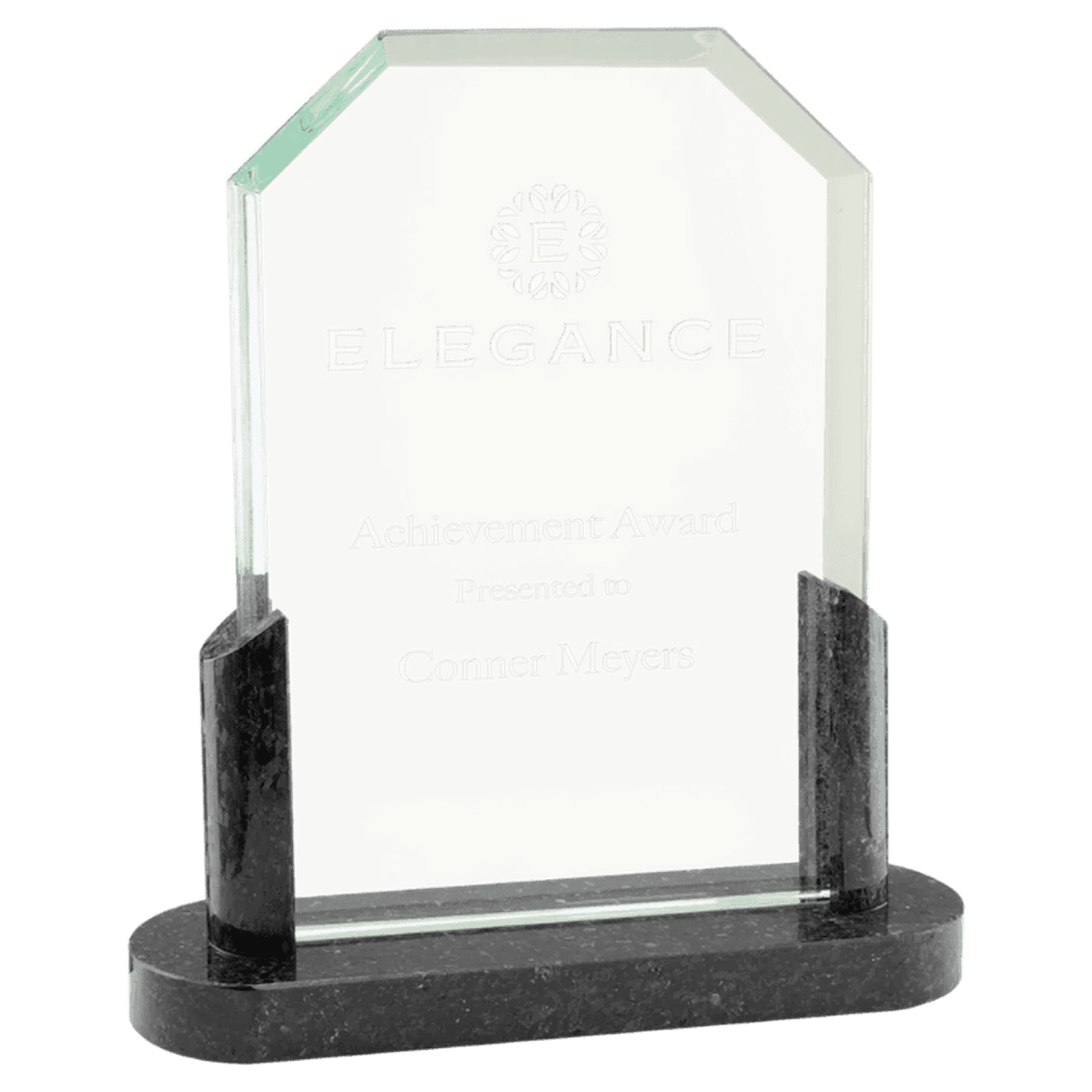 Cut Glass Awards with Black Marble Column Base - Clipped Corners