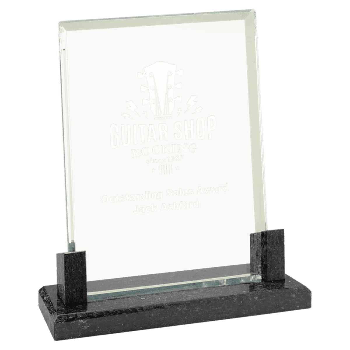 Cut Glass Awards with Black Marble Column Base - Clipped Corners