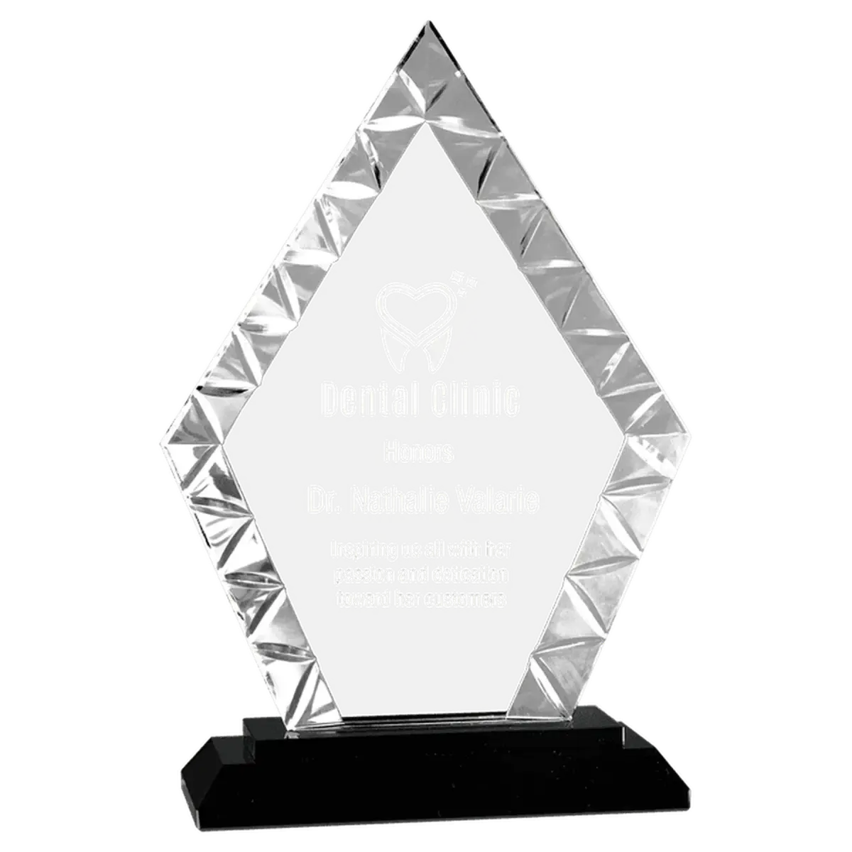 Accent Glass Awards - Custom Engraved in Fan, Flame, Diamond Designs Diamond / Black / 7 1/2"