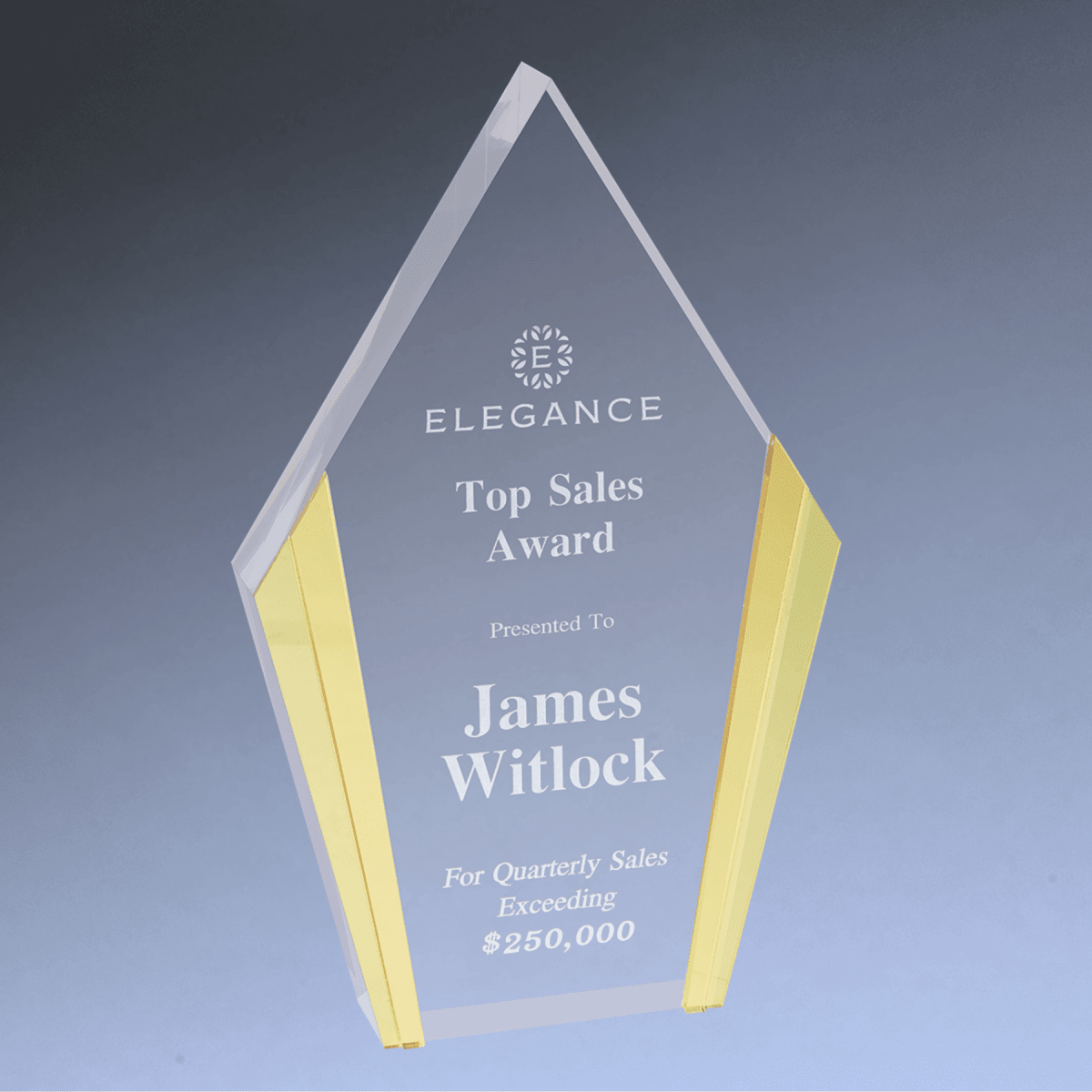 Diamond Edge Acrylic Awards with Blue, Gold or Silver Accents - Gold