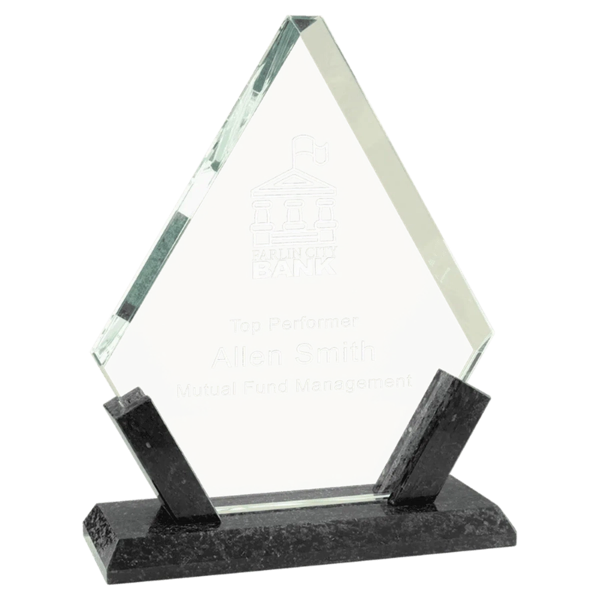 Diamond Glass Awards with Black Marble Base 7 1/4"
