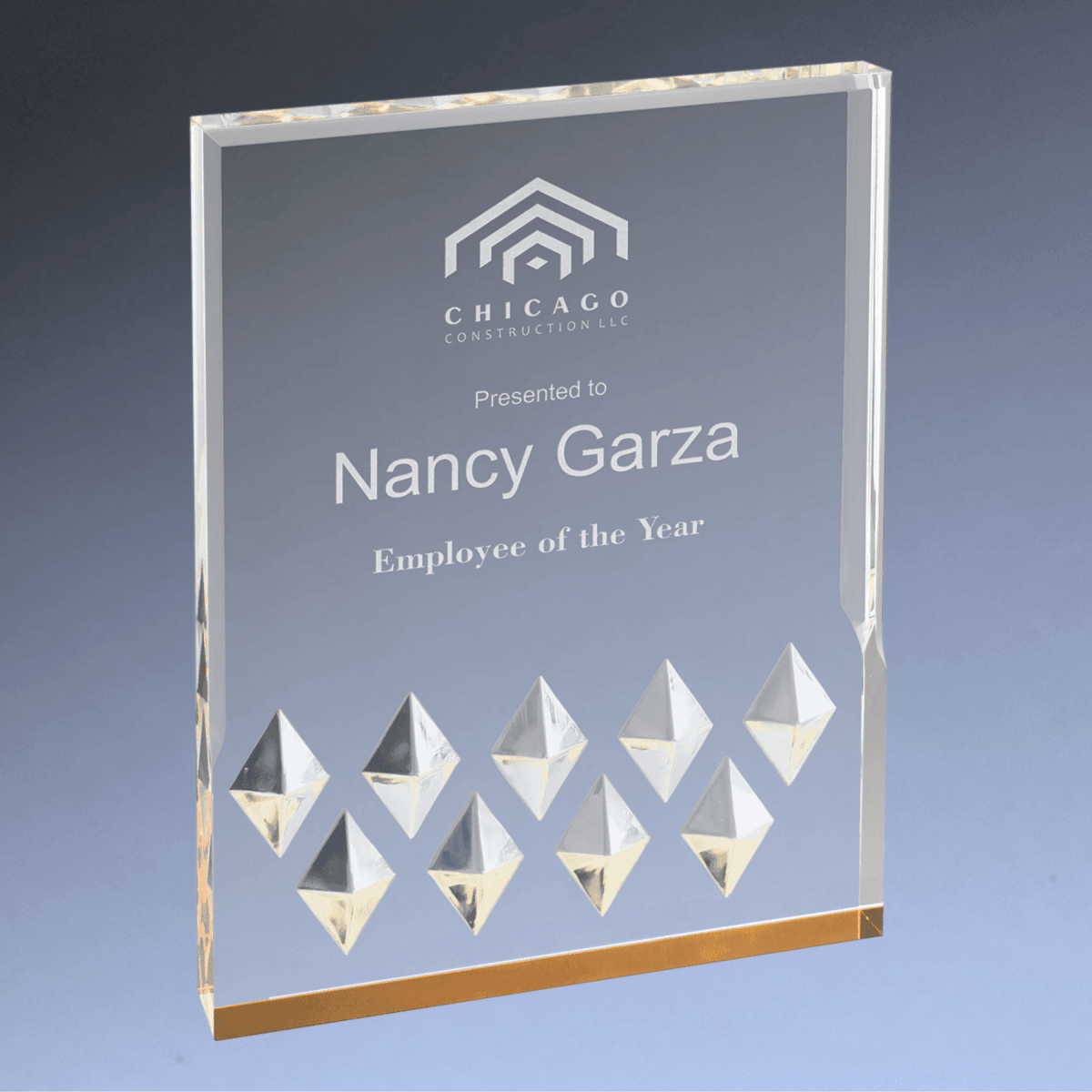 Diamond Mirage Acrylic Awards - Custom Engraved with Color Accents - Gold