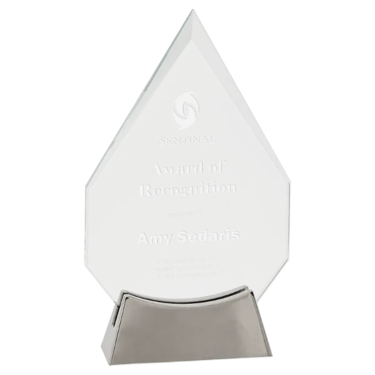 Platinum Glass Awards on Silver Aluminum Base – Custom Engraved Diamond / Full Metal / 7 3/4"