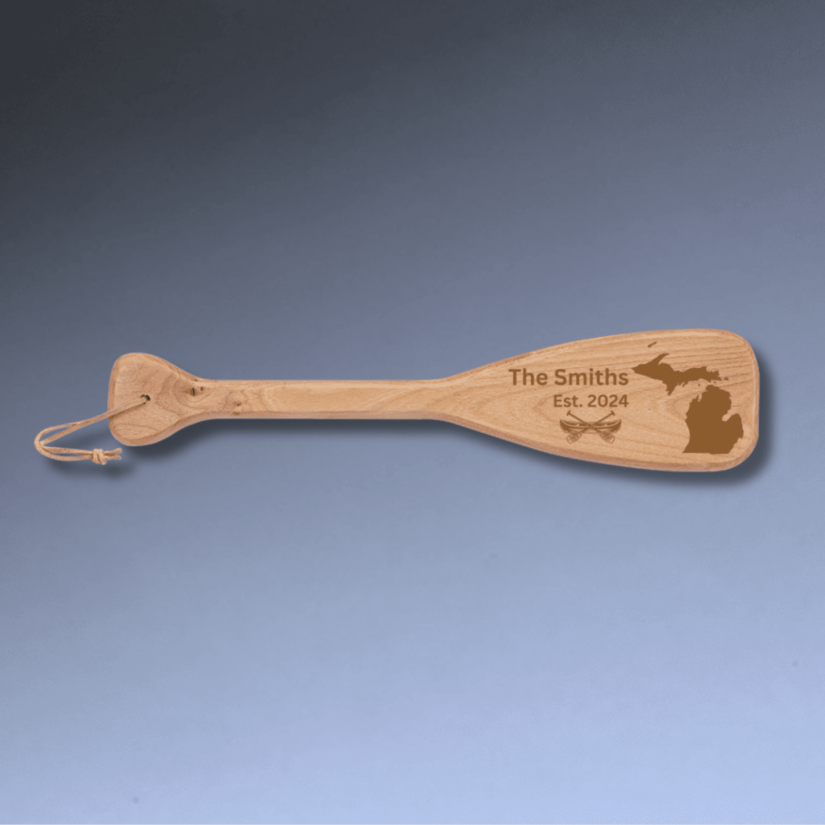 Engraved Boat Paddle Signs - Personalized Wall Decor with Leather String - Lake with Name and Est.