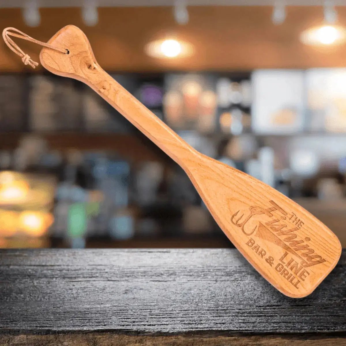 Engraved Boat Paddle Signs - Personalized Wall Decor with Leather String - Lake with Name and Est.