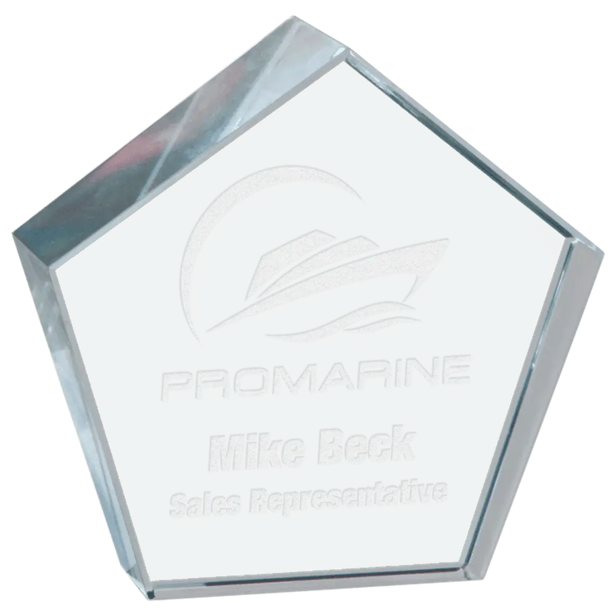 Personalized Crystal Paperweights with Frosted Etching Round Slant with Faceted Edge / 2 1/2" x 1 3/4"