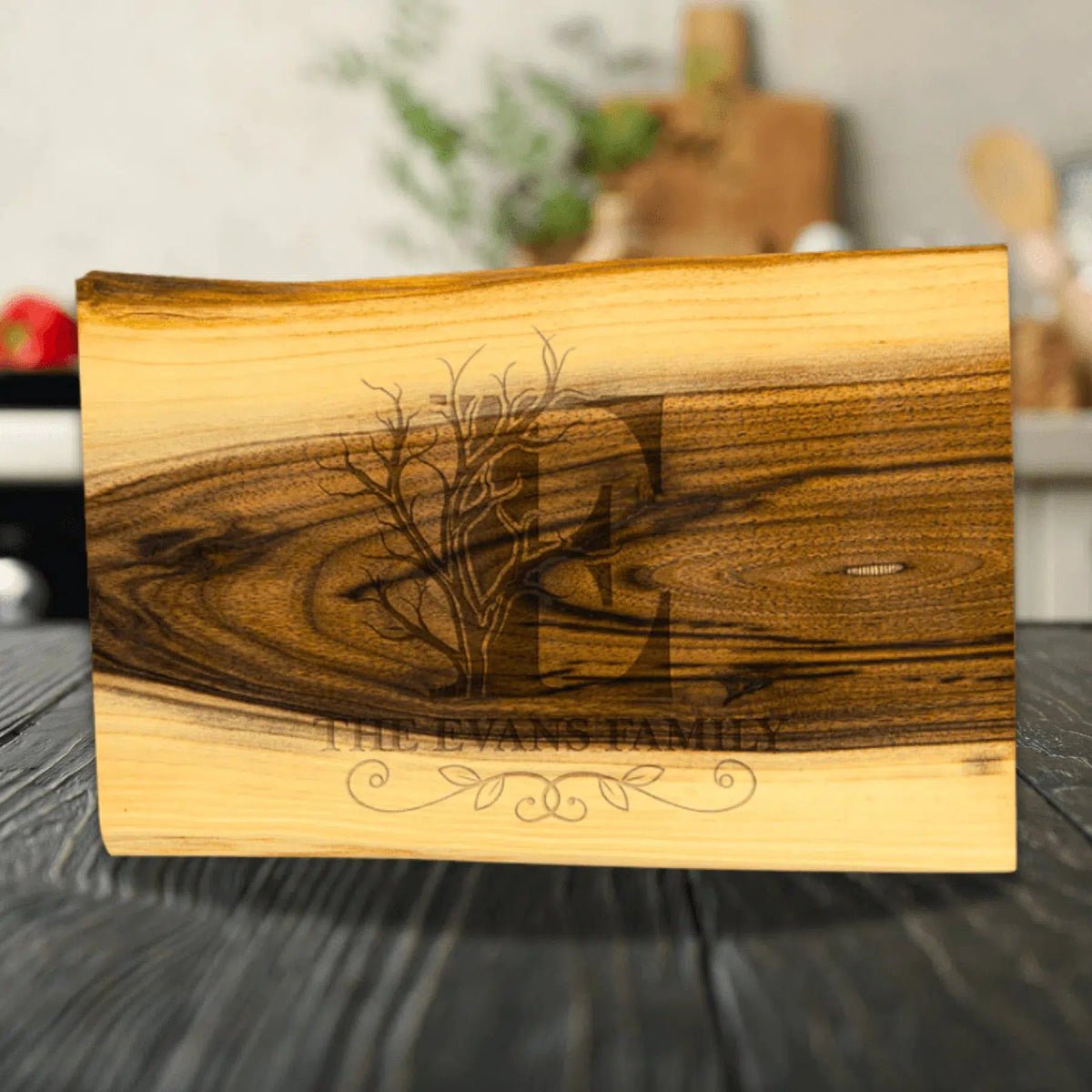 Custom Engraved Live Edge Black Walnut Cutting and Charcuterie Board 9 x 6