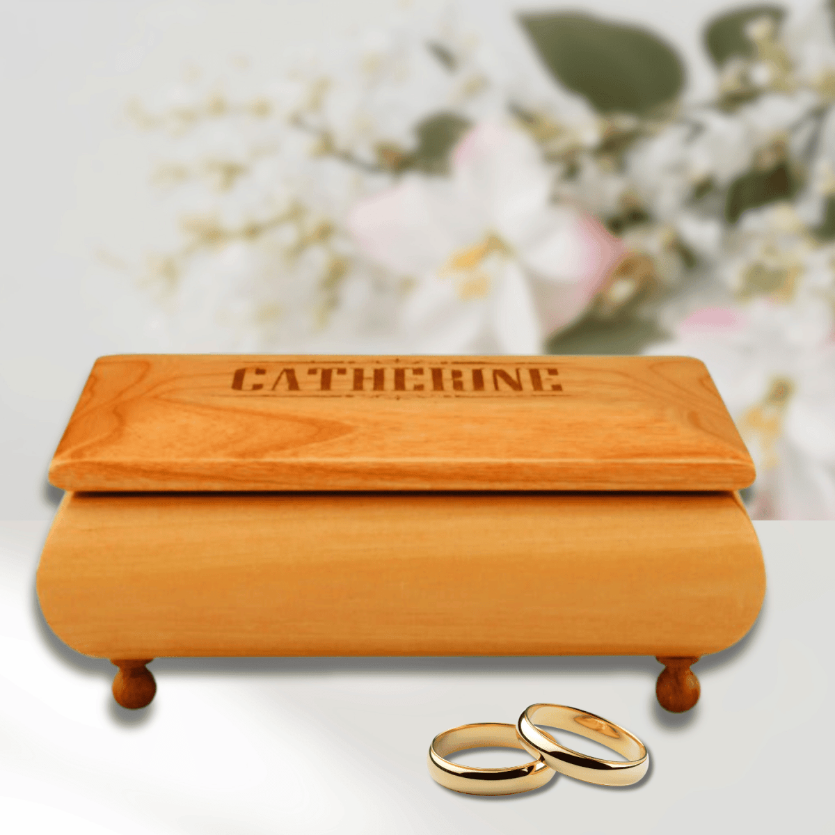 Engraved Red Alder Jewelry Box for Monograms & Designs - Footed and Lined - 7" x 4 1/2"