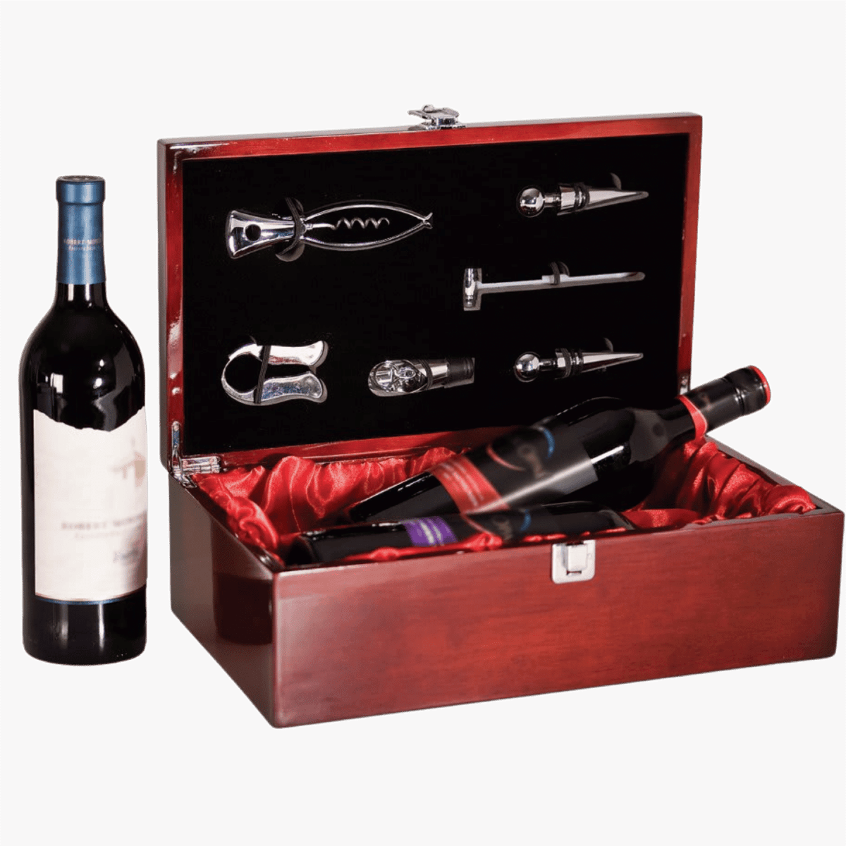 Personalized Engraved Wine Box Gift Set for Corporate Gifts - High Gloss Rosewood Piano Finish - Solid Wood