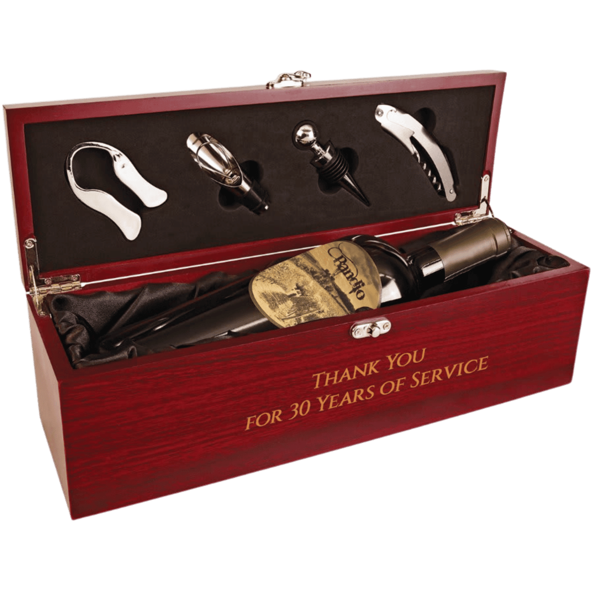 Personalized Engraved Wine Box Gift Set for Corporate Gifts - Rosewood Finish Fiberboard