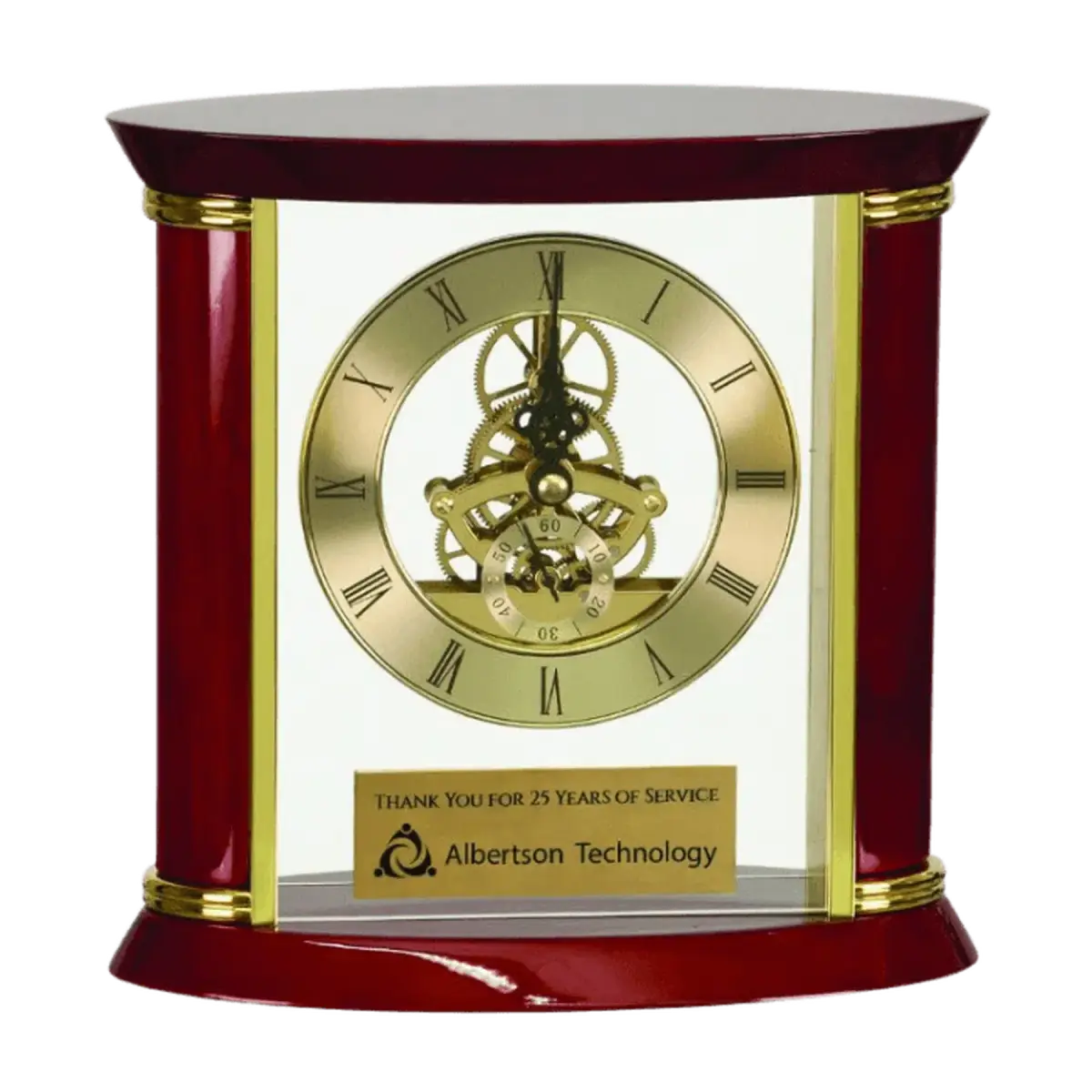 Custom Engraved Desk and Mantle Clocks with High Gloss Piano Finish Executive Clock with Square Top (Rosewood Piano Finish) / 7 3/4" x 3 3/4" / Mechanical Gold Accents (Plate Not Included)